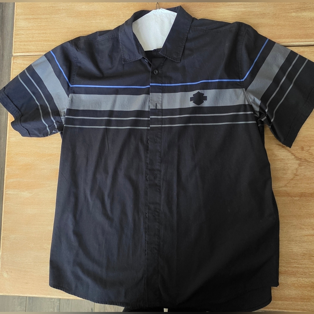 Harley-Davidson Genuine MotorClothes XL Black Striped Button-Up Shirt